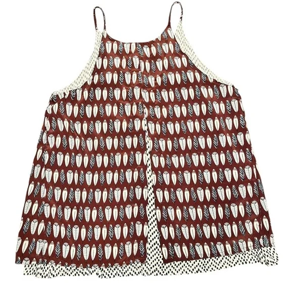 Porridge for Anthropologie Feather Print Layered Split Back Camisole Top Size M - Picture 2 of 14